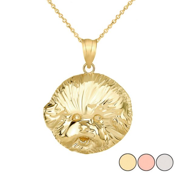 14K Solid Gold Bichon Frise Dog Head Pendant Necklace - Yellow, Rose, or White - Picture 1 of 9